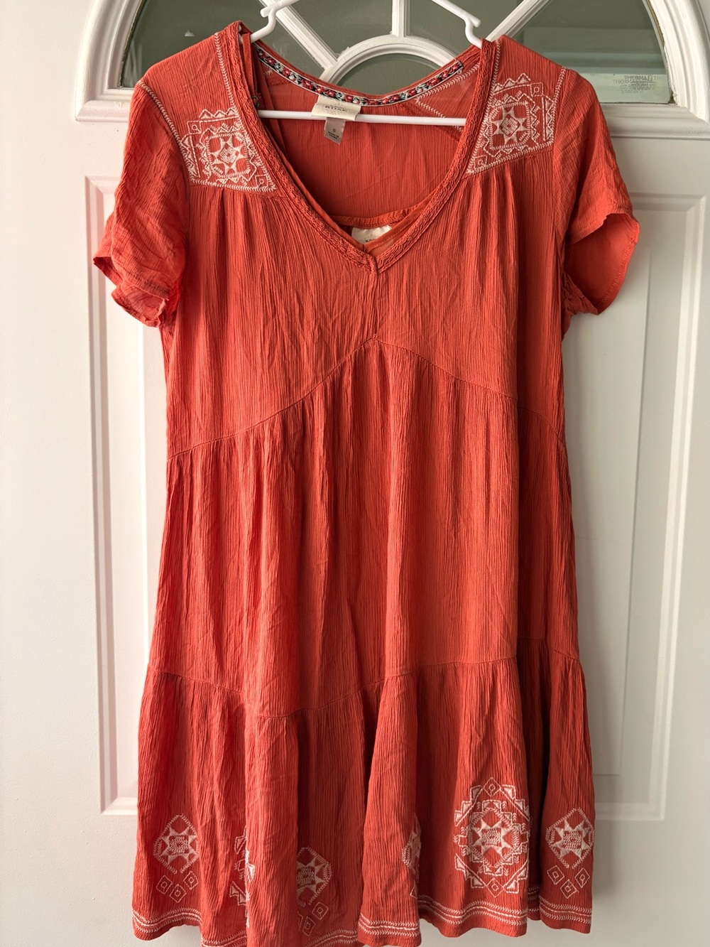Knox Rose Coral Orange Embroidered V-Neck Tunic
